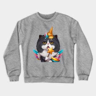 Black & White Persian Cat Ice Cream Unicorn Crewneck Sweatshirt